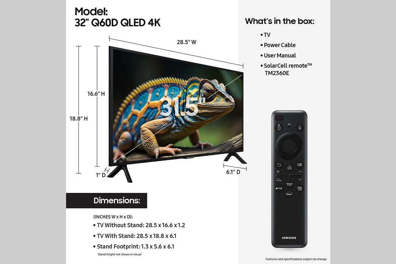 Samsung 32" Class Q60D Series QLED 4K Smart TV (QN32Q60DAFXZA, 2024