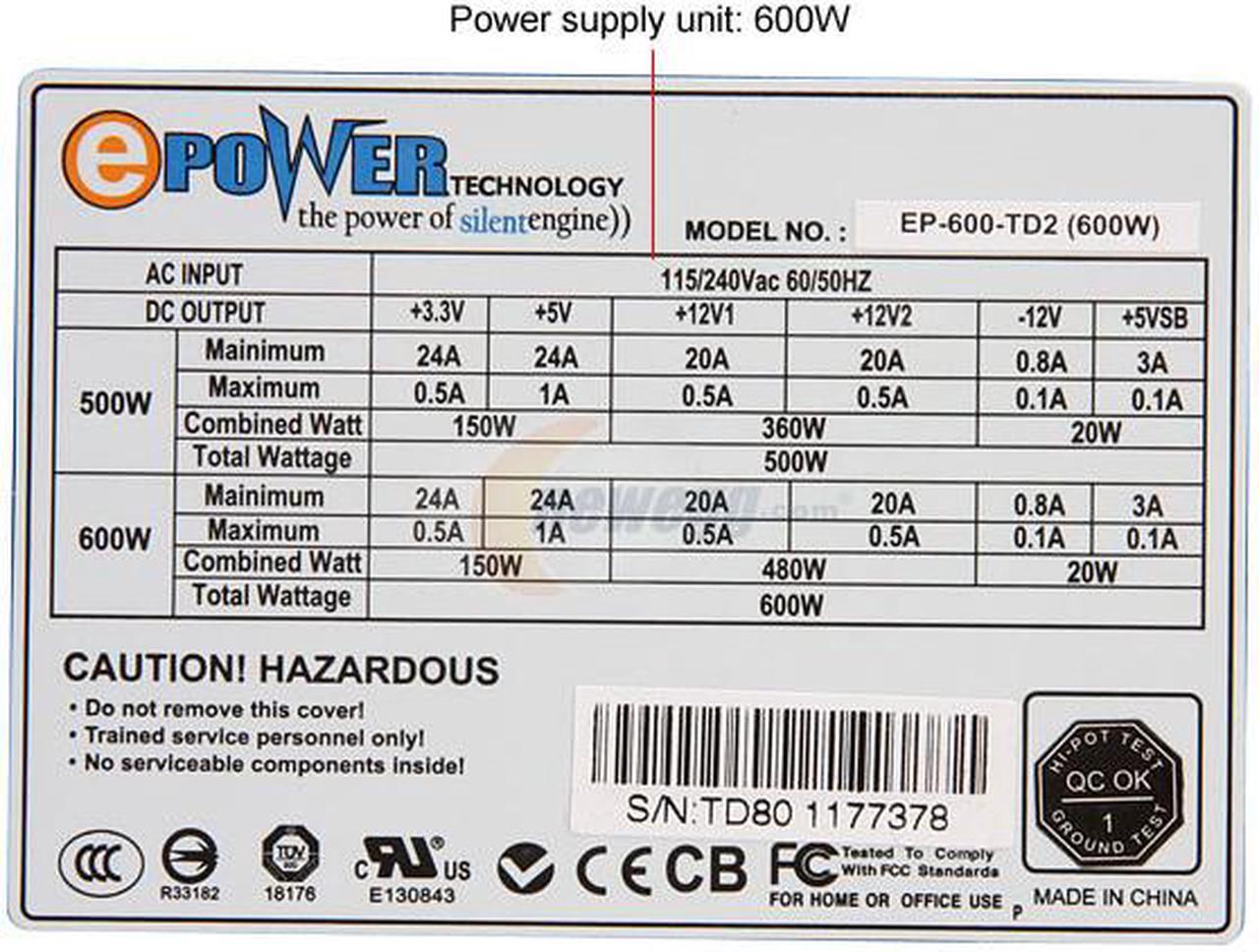 Alt view image 5 of 10 - ePOWER EP-600-TD2 600 W ATX12V Power Supply