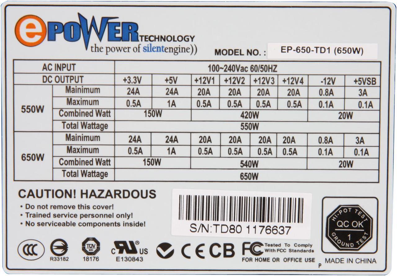 Alt view image 5 of 10 - ePOWER EP-650-TD1 650 W ATX12V Active PFC Power Supply