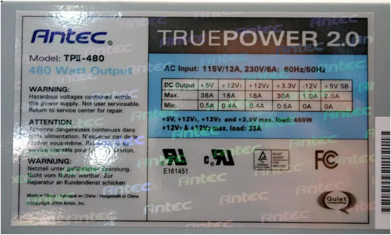 Alt view image 5 of 9 - Antec TRUEPOWERII TPII-480 480 W ATX12V 2.01 SLI Ready Power Supply