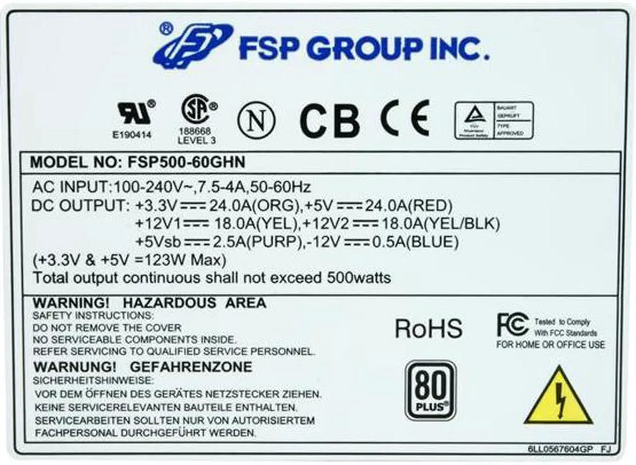 Alt view image 5 of 7 - FSP Group FSP500-60GHN 24Pin 500W Single 80PLUS Certified Server Power Supply - OEM
