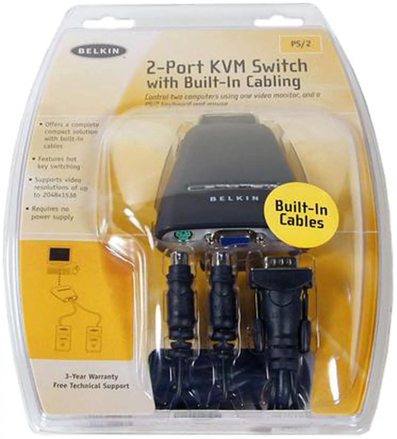 Alt view image 3 of 3 - BELKIN F1DK102P 2-Port Compact KVM Switch with Cables