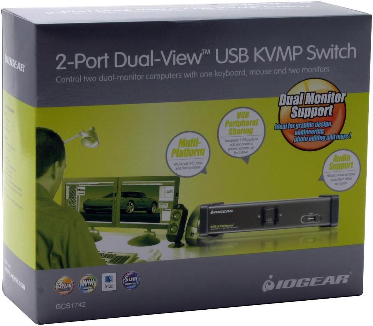 Alt view image 5 of 5 - IOGEAR GCS1742 2-Port Dual View KVM Switch w/Audio and USB Peripheral Sharing