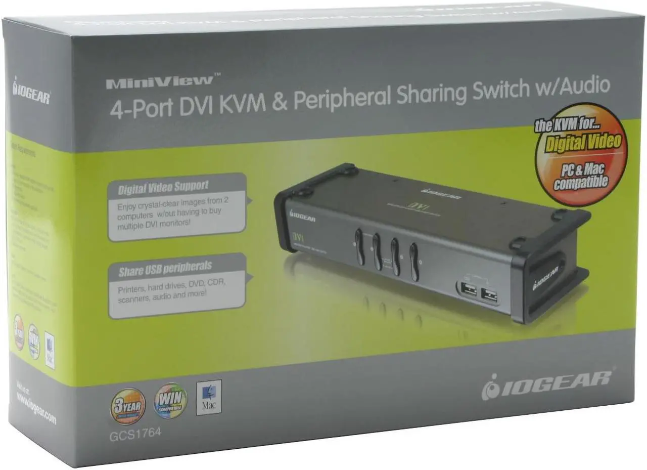 Alt view image 5 of 5 - IOGEAR GCS1764 4-Port DVI KVMP Switch USB Console, USB Peripherals, Audio