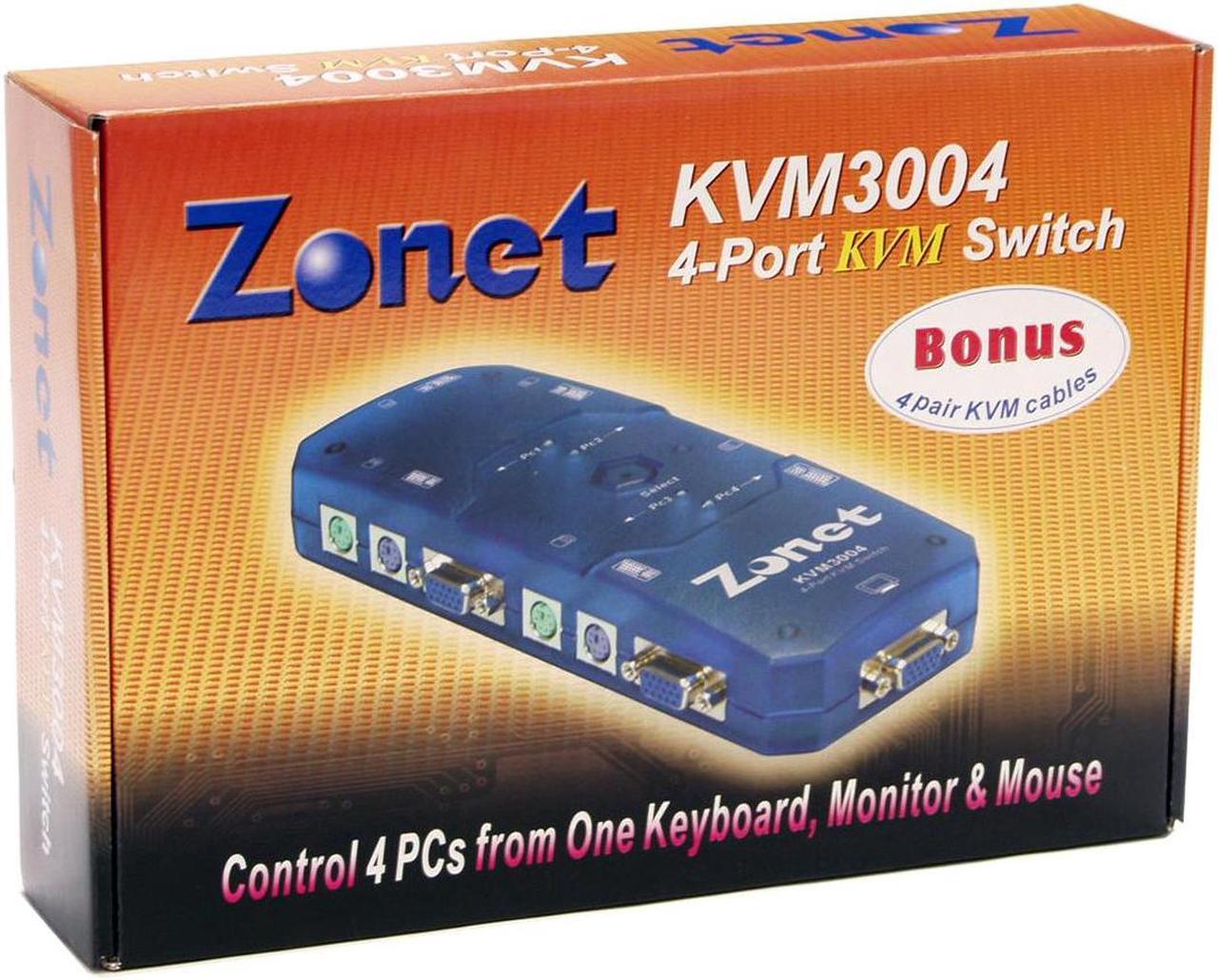 Alt view image 4 of 5 - Zonet KVM3004 KVM Switch w/4 sets of 6ft Cables
