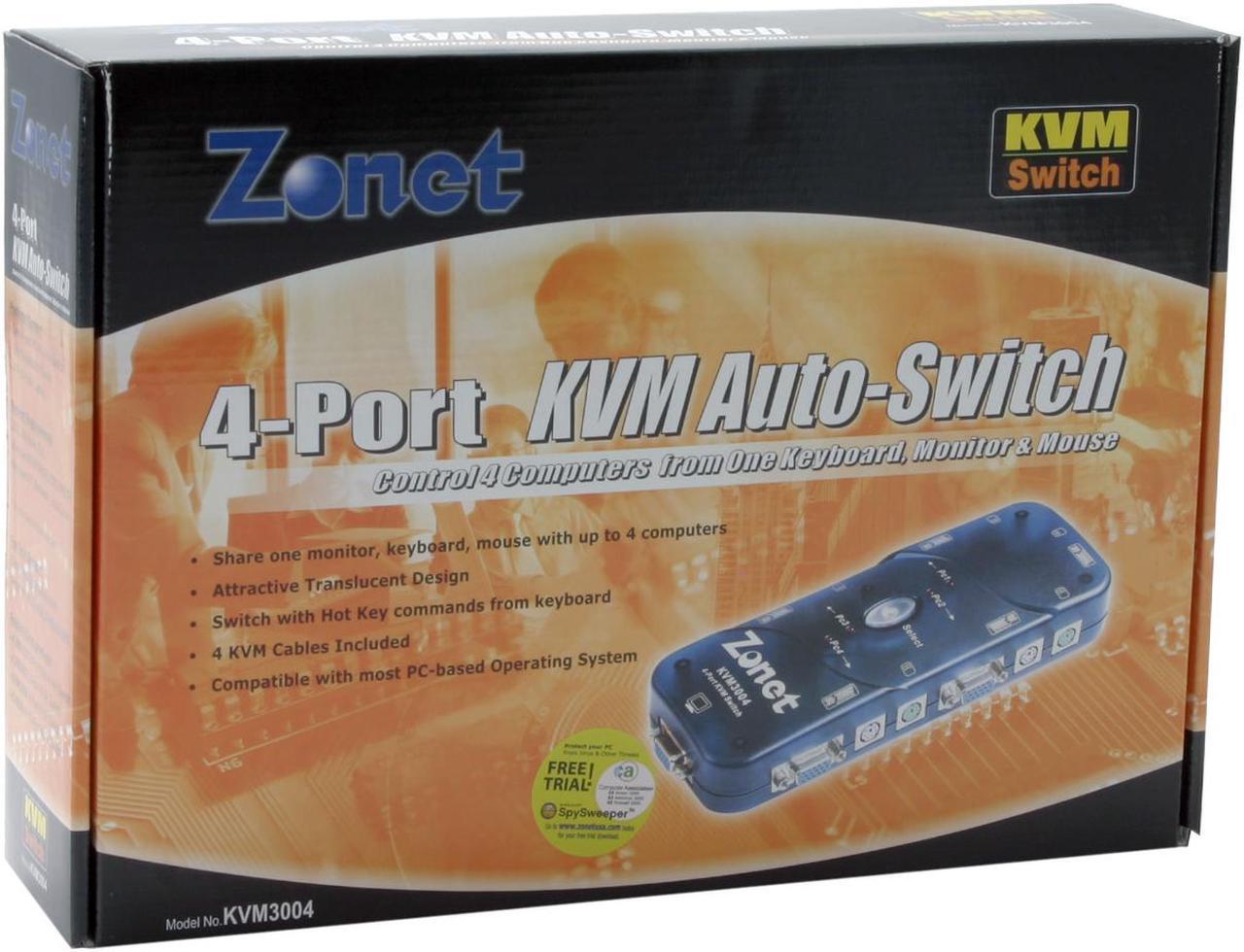 Alt view image 5 of 5 - Zonet KVM3004 KVM Switch w/4 sets of 6ft Cables