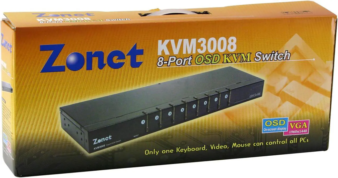 Alt view image 4 of 4 - Zonet KVM3008 8 Port KVM Switch w/OSD
