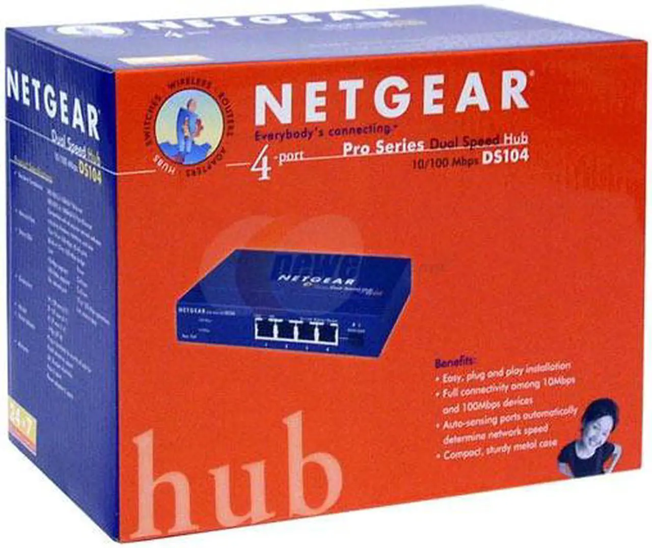 Alt view image 4 of 4 - NETGEAR DS104 4-Port 10/100Mbps Dual Speed Hub