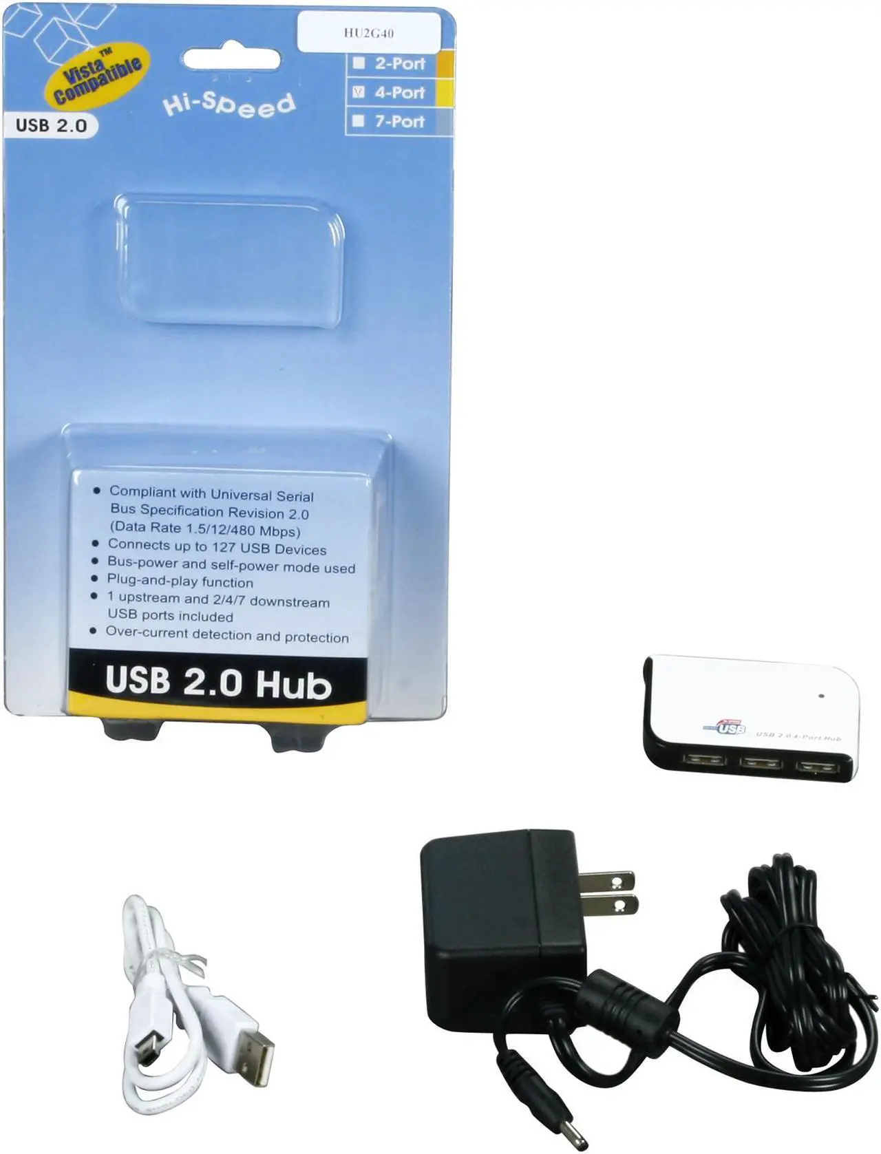 Alt view image 6 of 6 - GWC HU2G40 USB 2.0 4-Port Hub with 2.5A Power Adapter, Bus-power/Self-power Modes
