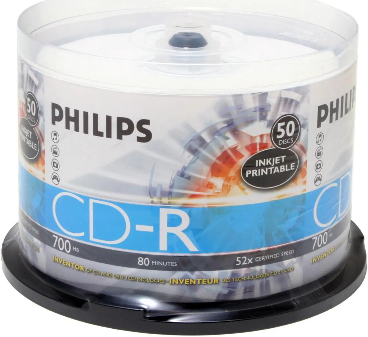 Main image of PHILIPS 700MB 52X CD-R Inkjet Printable 50 Packs Spindle Disc Model CR7D5JB50/17
