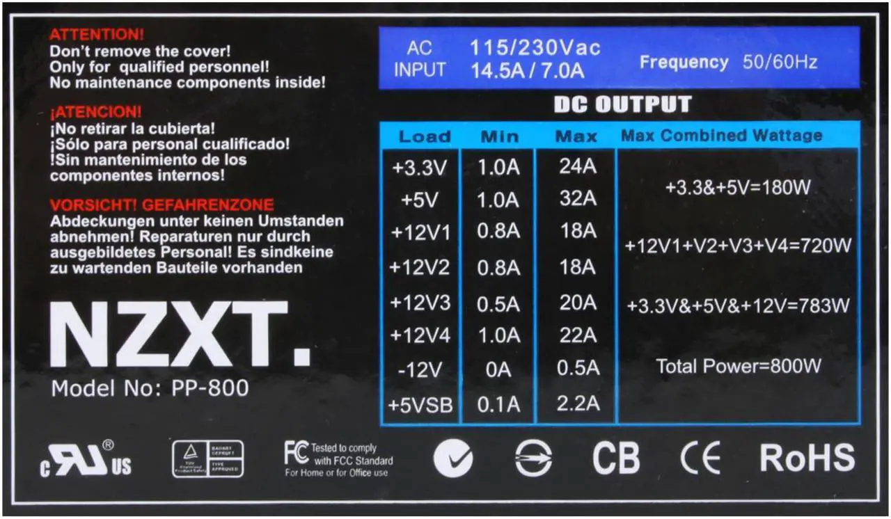 Alt view image 3 of 8 - NZXT Performance Power PP800 800 W ATX 12V 2.2V SLI Ready CrossFire Ready Power Supply