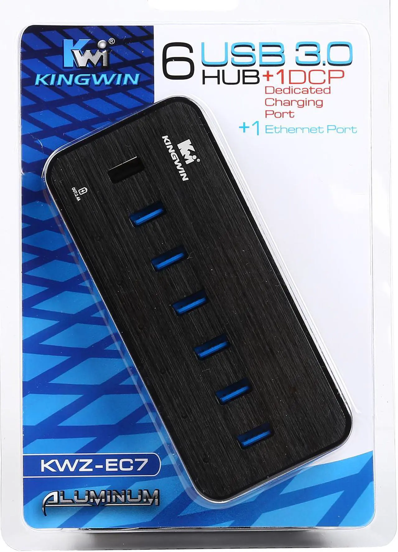 Alt view image 9 of 8 - KINGWIN KWZ-EC7 Aluminum 6-Port USB 3.0 Hub +1 Dedicated Charging Port (DCP) +1 Ethernet Port (RJ-45)