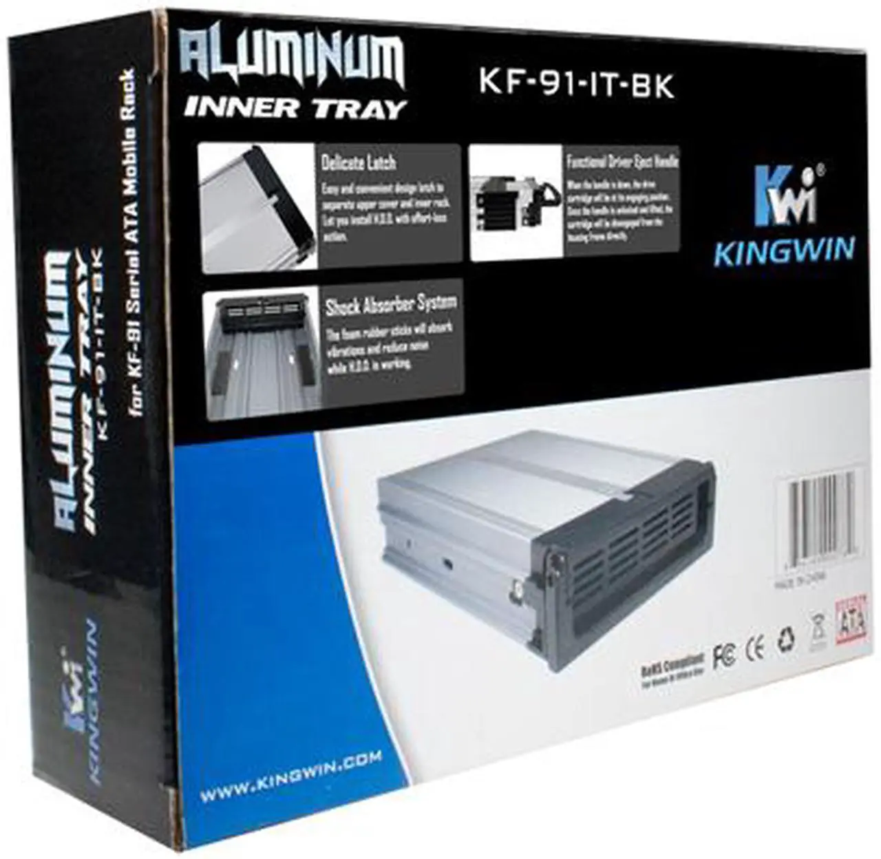 Alt view image 3 of 4 - KINGWIN KF-91-IT-BK SATA HDD Aluminum Mobile Rack Tray