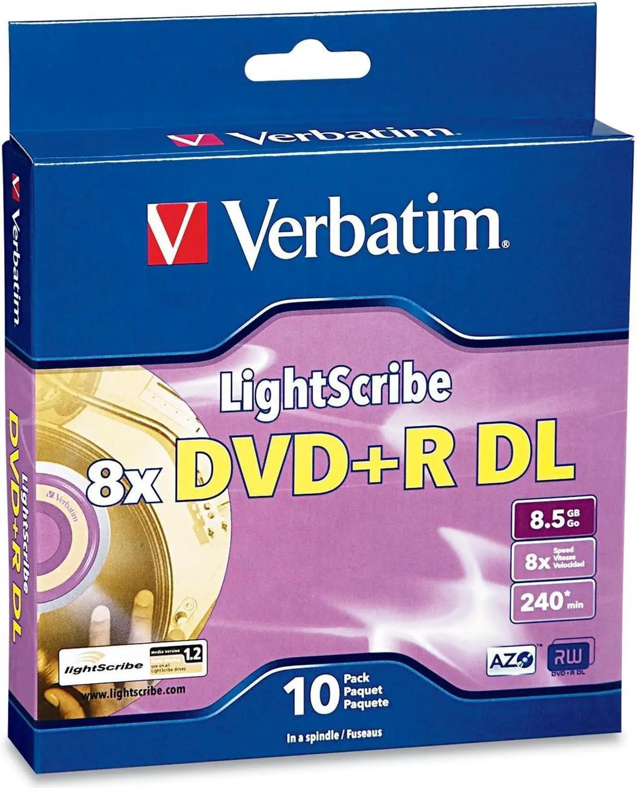 Main image of Verbatim 8.5GB 8X DVD+R DL LightScribe 10 Packs Spindle Box Disc Model 96689 - OEM