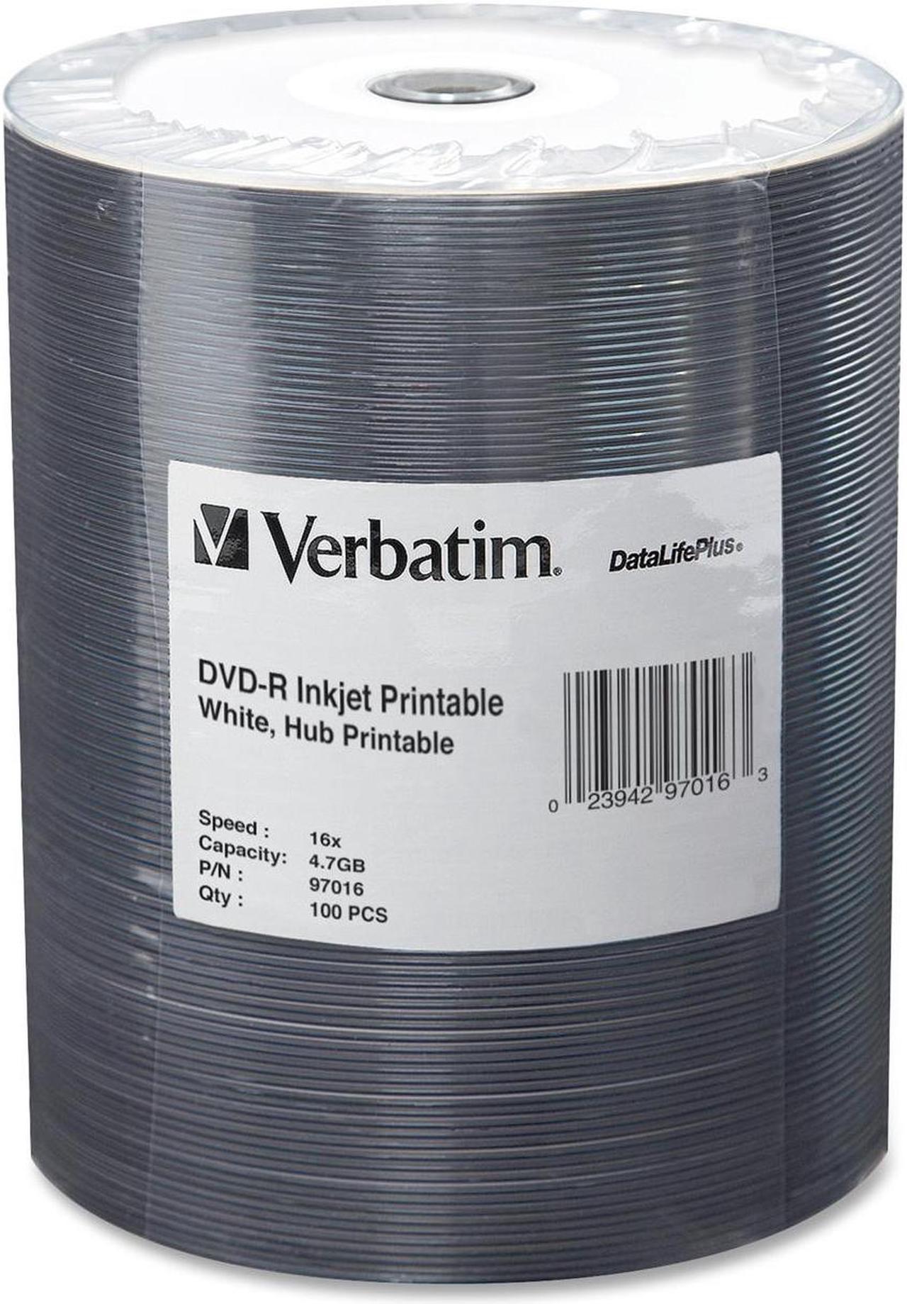 Verbatim 4.7GB 16X DVD-R Inkjet Printable 100 Packs Spindle Media Model 97016