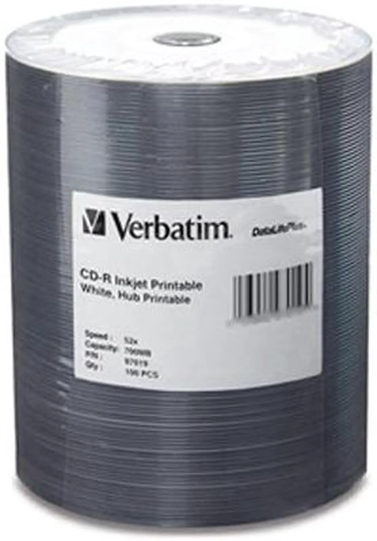 Alt view image 2 of 2 - Verbatim 700MB 52X CD-R Inkjet Printable Hub Printable 100 Packs Spindle DataLife Plus Media Model 97019