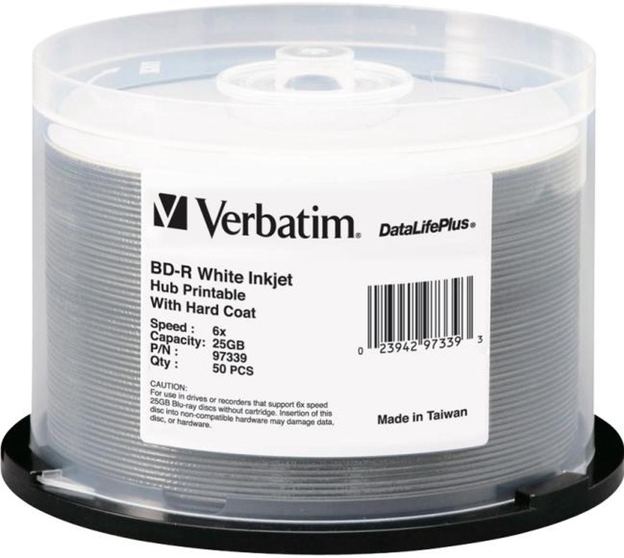 Verbatim 25GB 6X BD-R Inkjet Printable 50 Packs Spindle Disc Model 97339