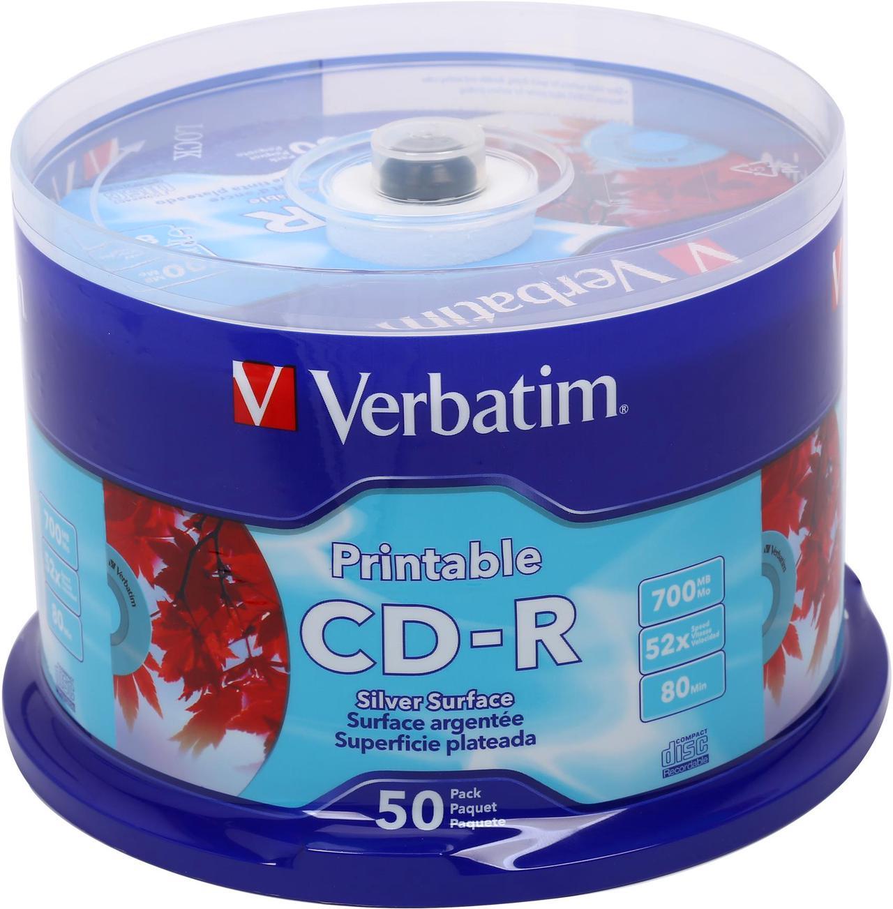 Verbatim 700MB 52X CD-R Silver Inkjet Printable 50 Packs Spindle Disc Model 95005