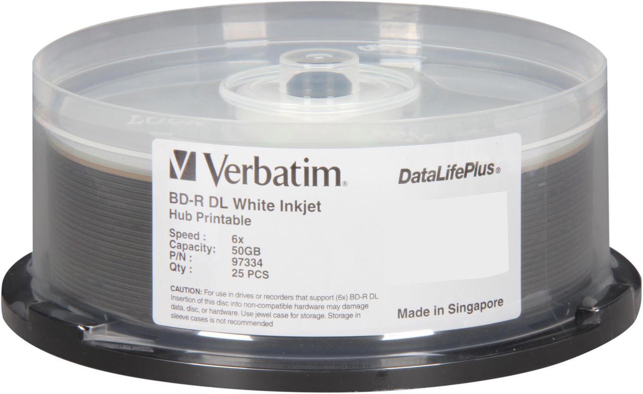 Verbatim 50GB 6X BD-R DL Inkjet Printable 25 Packs Spindle Disc Model 97334