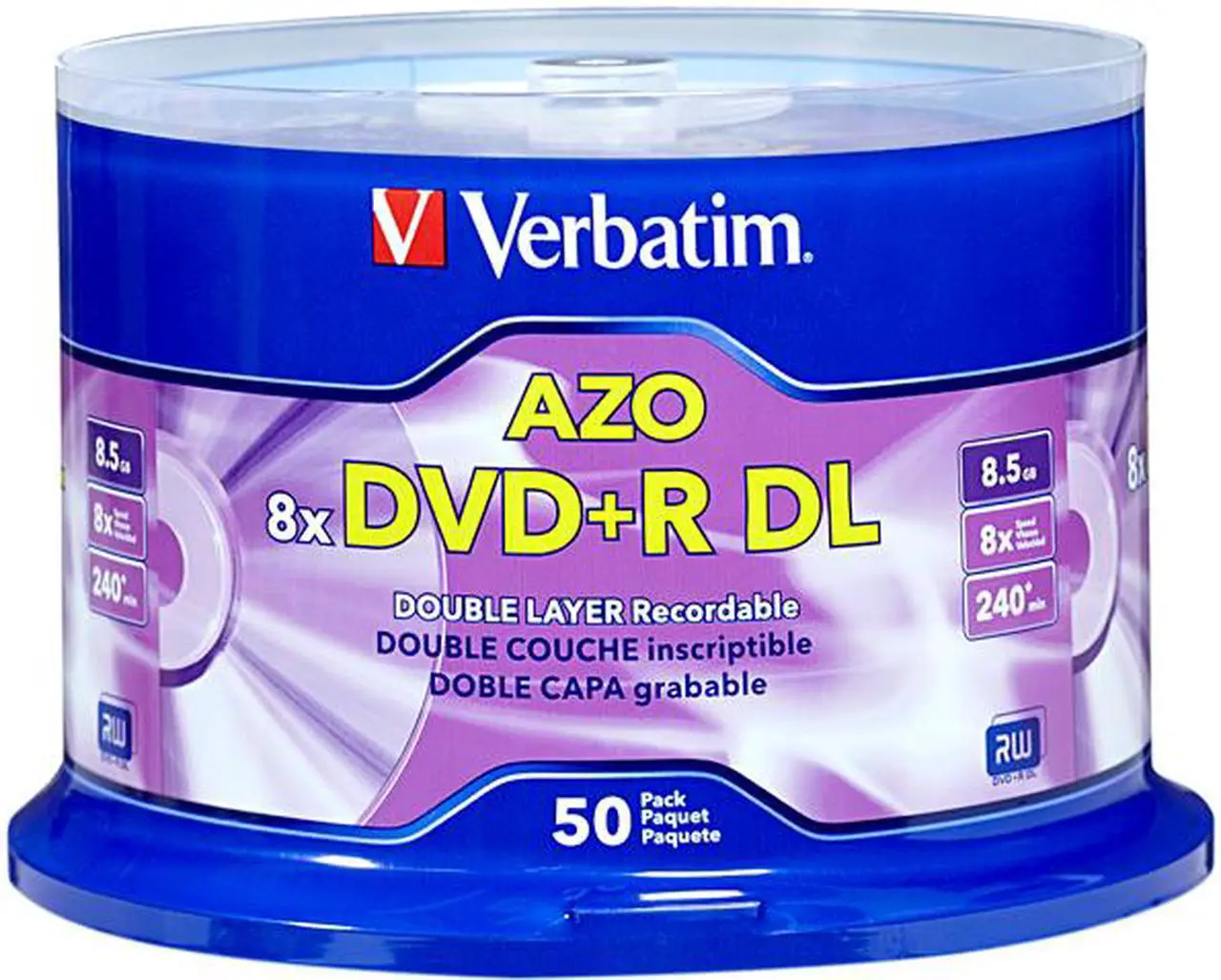 Main image of Verbatim DVD+R DL 8.5GB 8X with Branded Surface - 50pk Spindle