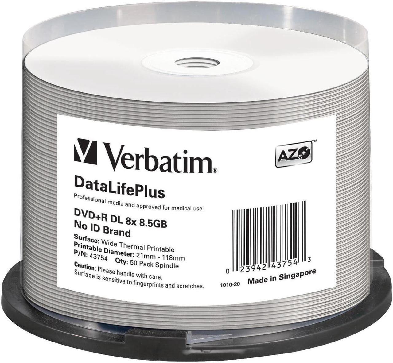 Verbatim DataLifePlus 43754 DVD Recordable Media - DVD+R DL - 8x - 8.50 GB - 50 Pack Spindle