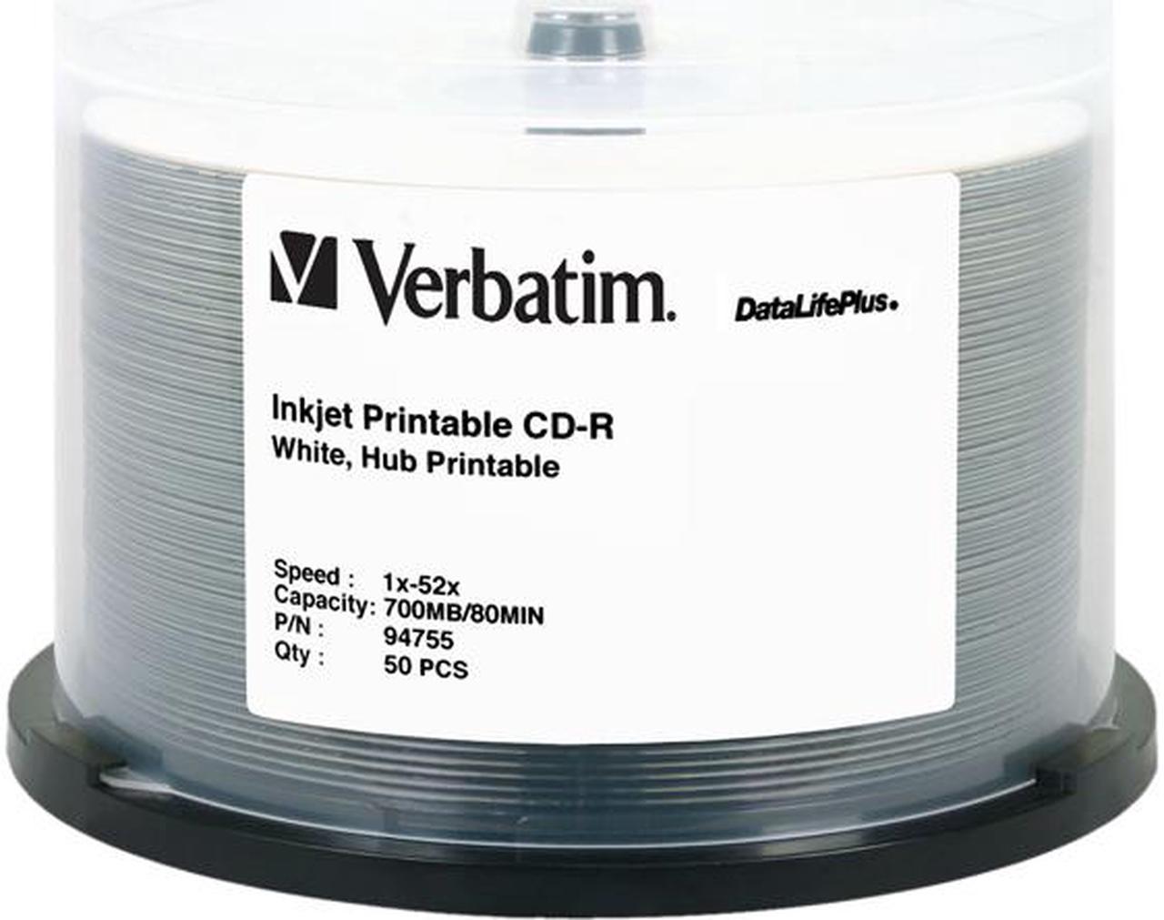 Verbatim DataLifePlus 94755 700MB 52X CD-R White Inkjet, Hub Printable 50 Packs Spindle Disc