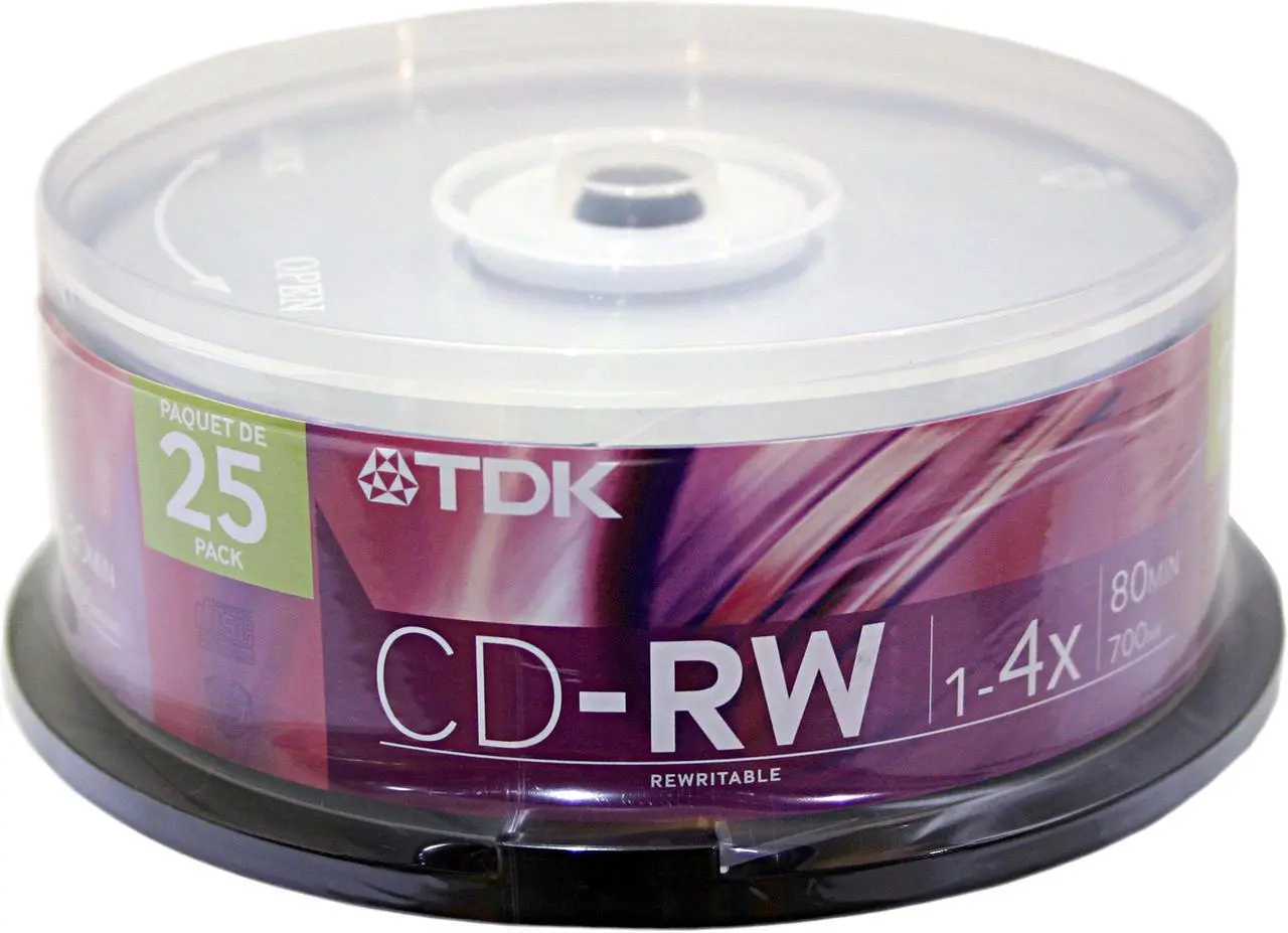 Main image of TDK 700MB 4X CD-RW 25 Packs Spindle Disc Model 47981