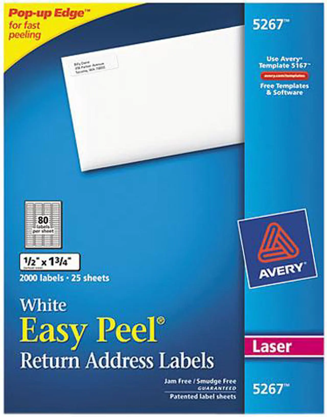 Main image of Avery Easy Peel Return Address Labels, Sure Feed Technology, Permanent Adhesive, 1/2" x 1-3/4", 2,000 Labels (5267)