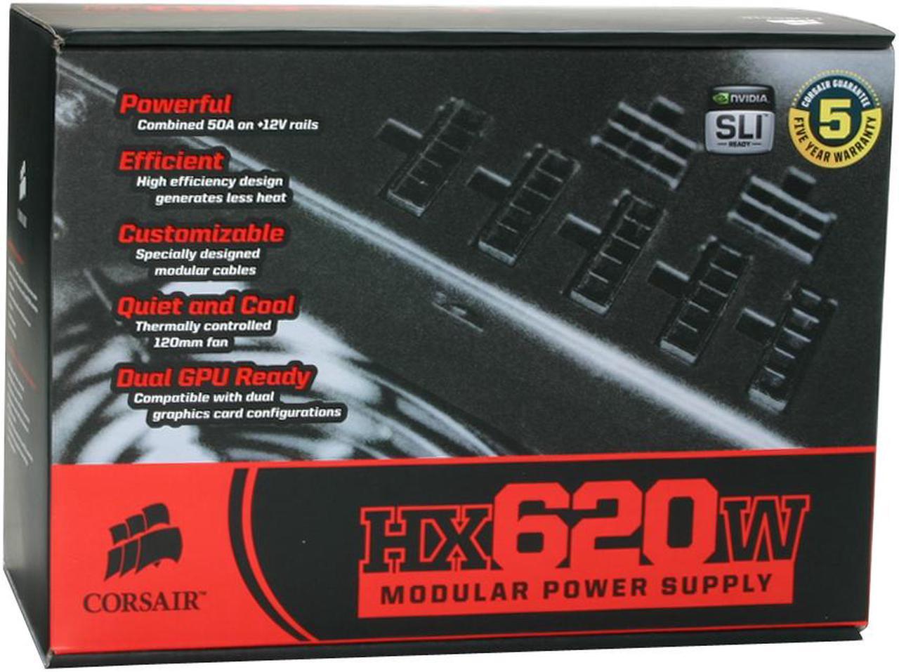 Alt view image 11 of 11 - CORSAIR HX Series CMPSU-620HX 620 W ATX12V v2.2 and EPS12V 2.91 SLI Certified CrossFire Ready 80 PLUS Certified Modular Active PFC Compatible with Core i7 Power Supply