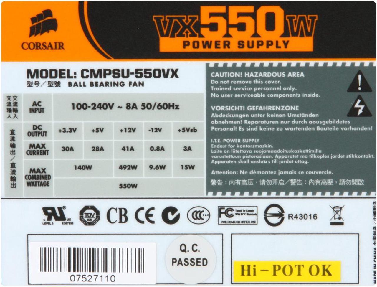 Alt view image 10 of 11 - CORSAIR Enthusiast Series CMPSU-550VX 550 W ATX12V V2.2 SLI Ready CrossFire Ready 80 PLUS Certified Active PFC Compatible with Core i7 Power Supply