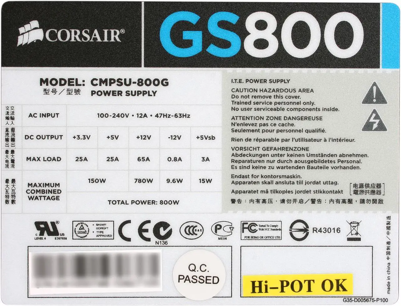 Alt view image 7 of 9 - CORSAIR Gaming Series GS800 800 W ATX12V v2.3 SLI Ready CrossFire Ready 80 PLUS Certified Active PFC High Performance Power Supply