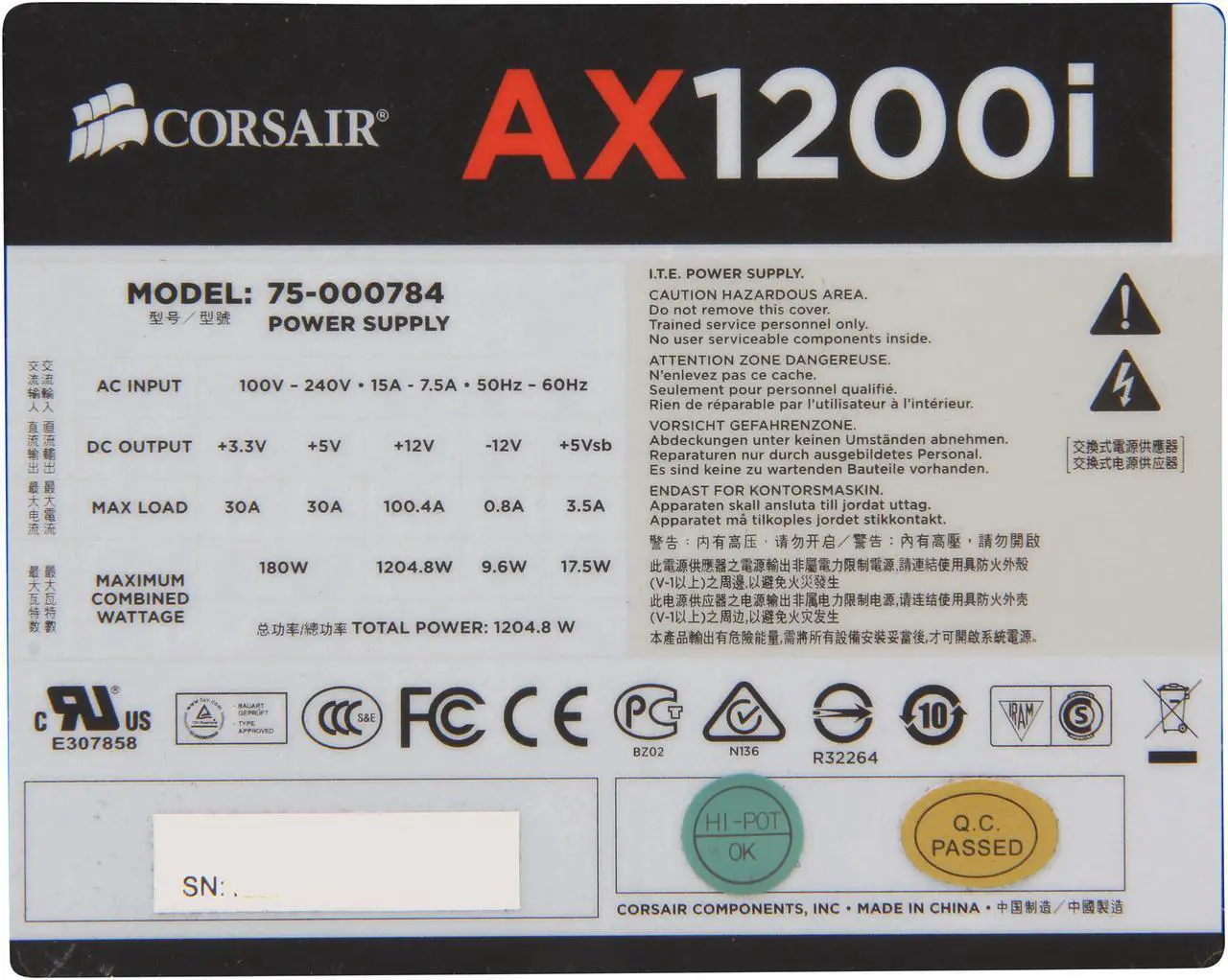Alt view image 5 of 7 - CORSAIR AXi Series AX1200i Digital 1200W 80 PLUS PLATINUM Haswell Ready Full Modular ATX12V & EPS12V SLI and Crossfire Ready Power Supply with C-Link Monitoring and Control