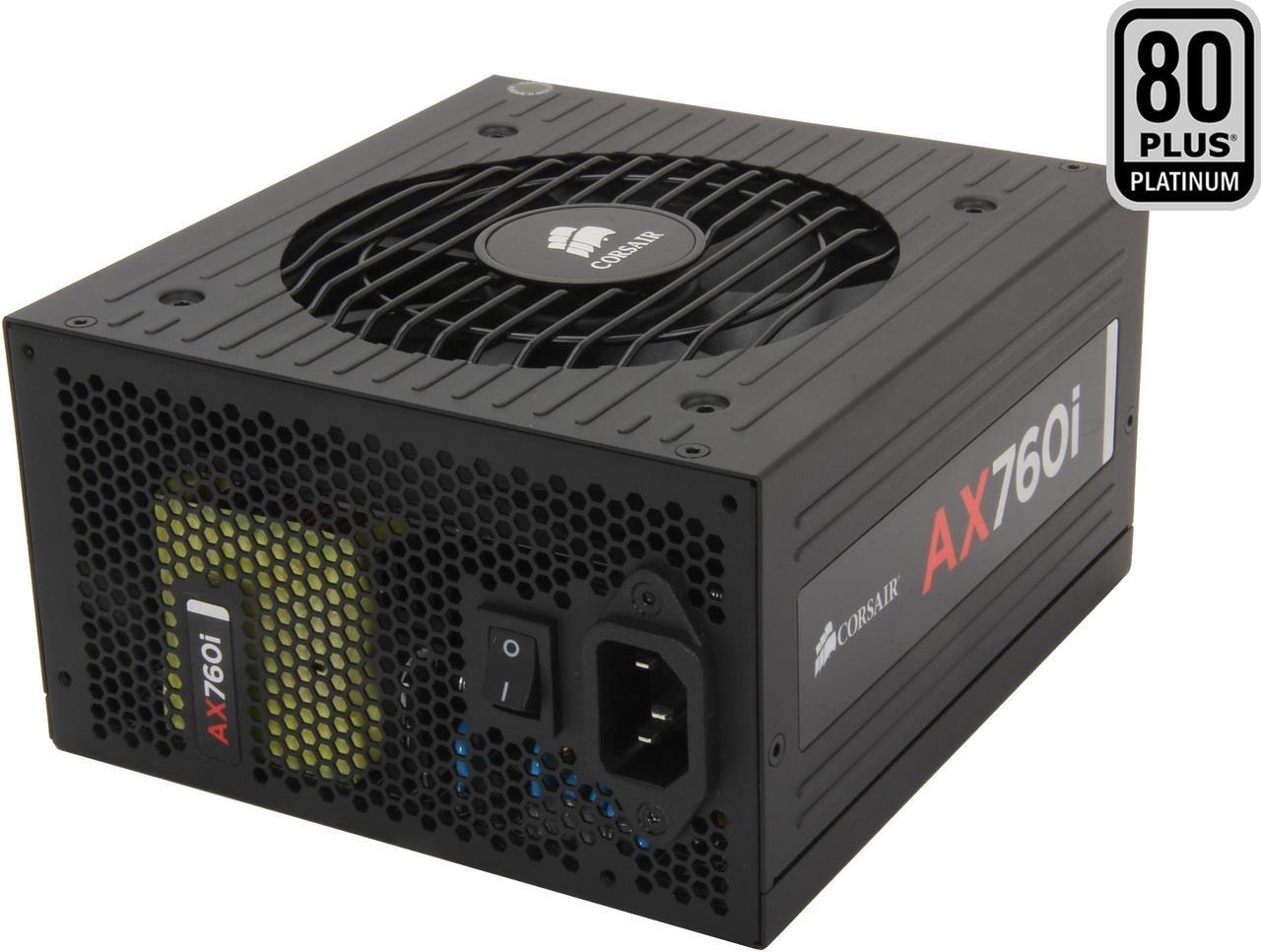 Main image of CORSAIR AXi series AX760i 760 W Digital ATX12V / EPS12V SLI Ready CrossFire Ready 80 PLUS PLATINUM Certified Full Modular Active PFC Power Supply New 4th Gen CPU Certified Haswell Ready