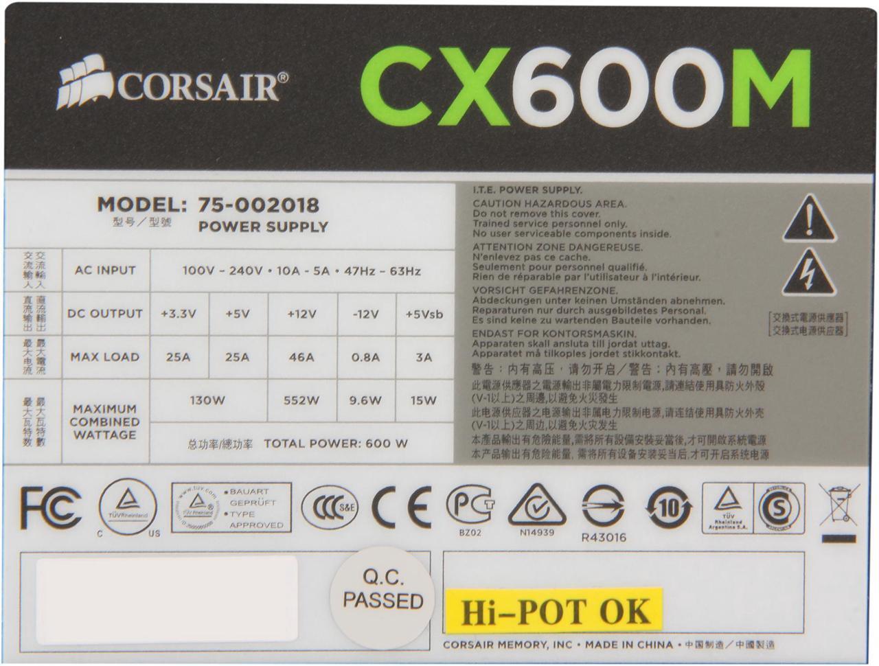 Alt view image 7 of 8 - CORSAIR CX-M series CX600M 600W 80 PLUS BRONZE Active PFC ATX12V & EPS12V Modular Power Supply