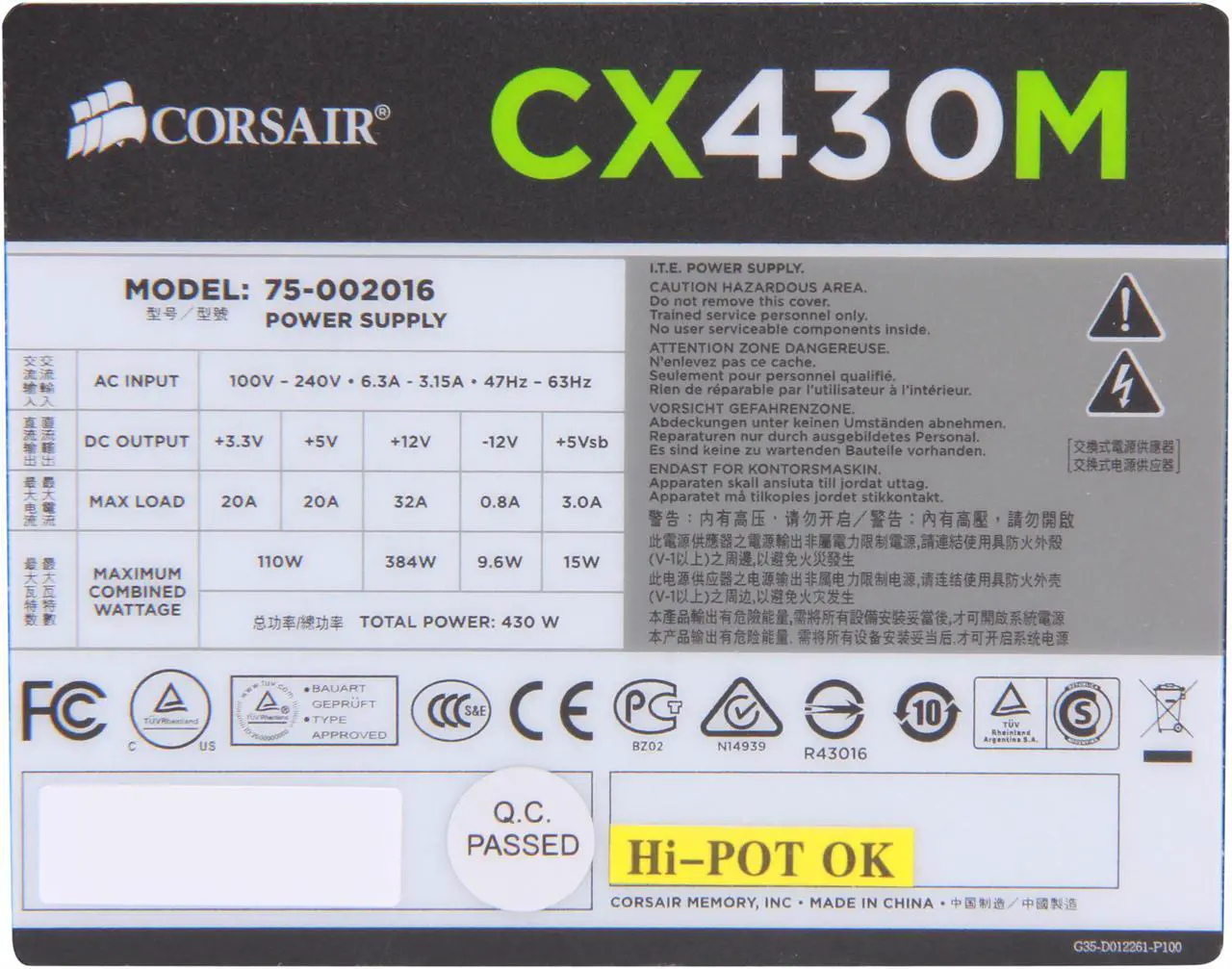 Alt view image 5 of 7 - CORSAIR CX-M series CX430M 430W 80 PLUS BRONZE Active PFC ATX12V & EPS12V Modular Power Supply