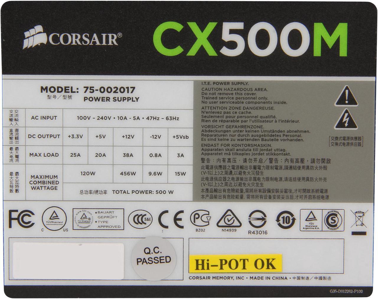 Alt view image 7 of 8 - CORSAIR CX-M series CX500M 500W 80 PLUS BRONZE Active PFC ATX12V & EPS12V Modular Power Supply