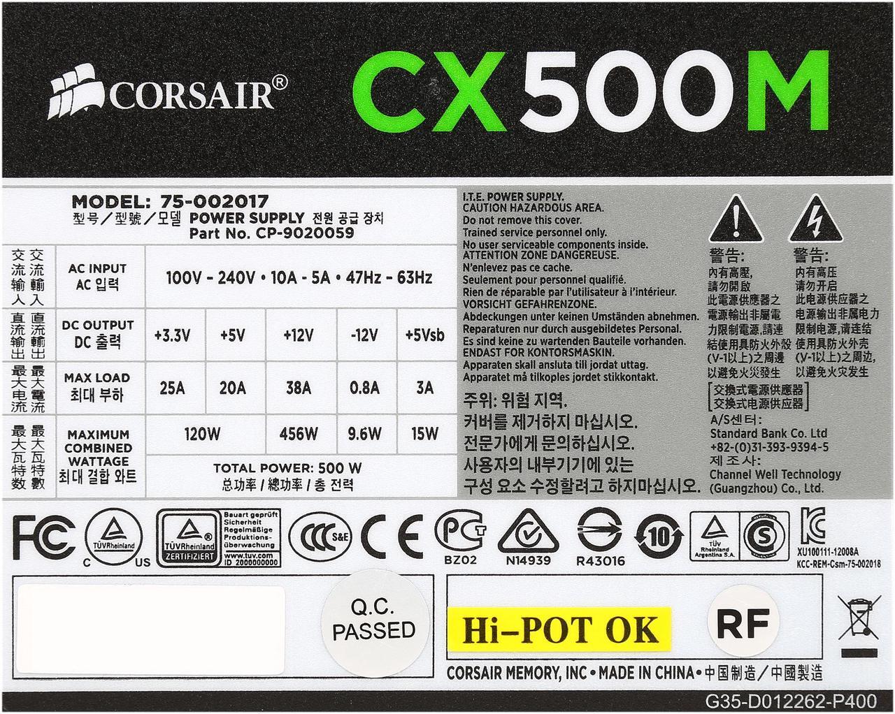Alt view image 5 of 7 - Corsair Certified CP-9020059-NA CXM series CX500M 500W ATX12V v2.3 SLI Ready CrossFire Ready 80 PLUS BRONZE Certified Modular Active PFC Power Supply