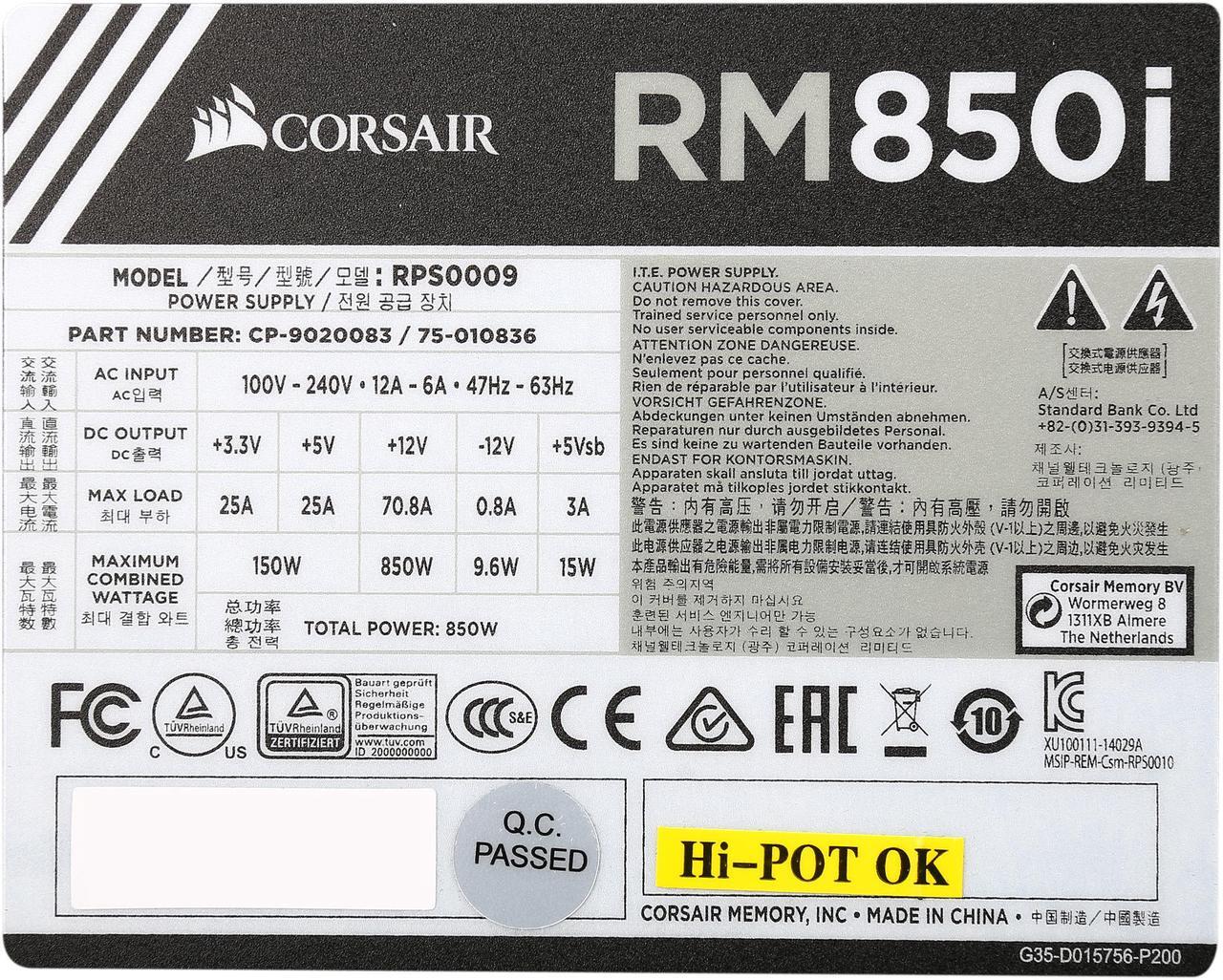 Alt view image 7 of 7 - CORSAIR RMi Series RM850i 850W 80 PLUS GOLD Haswell Ready Full Modular ATX12V & EPS12V SLI and Crossfire Ready Power Supply with C-Link Monitoring and Control