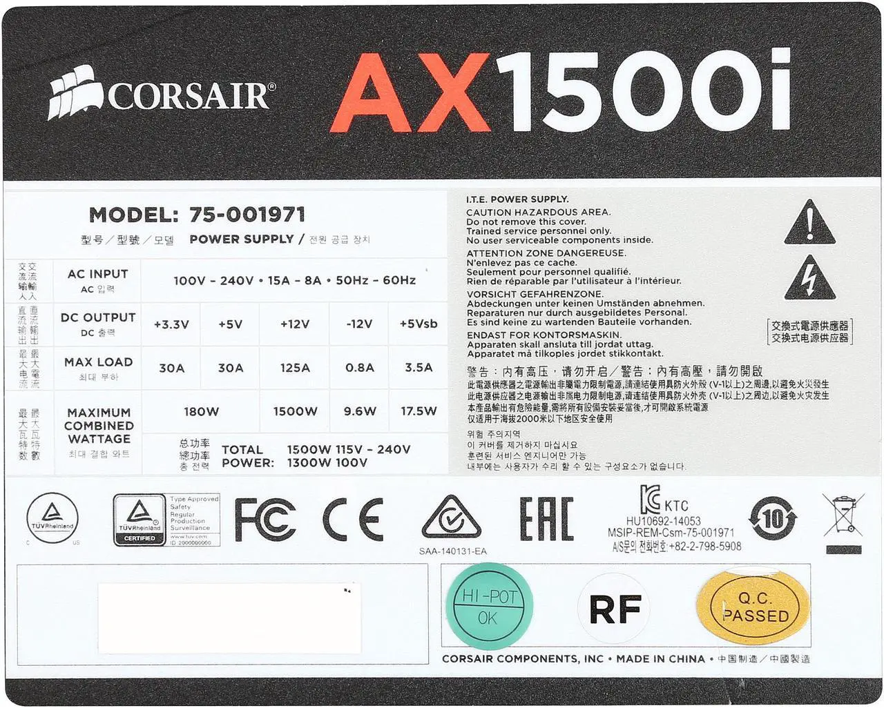 Alt view image 6 of 7 - Corsair Certified AXi Series AX1500i 1500W SLI Ready CrossFire Ready 80 Plus Platinum Power Supply