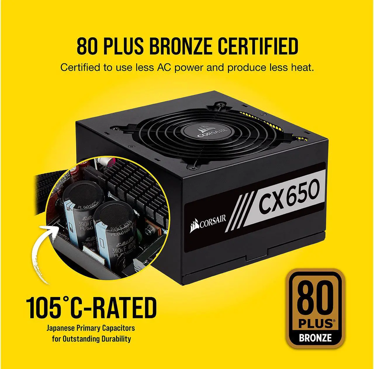 Alt view image 5 of 8 - CORSAIR CX Series CX650 650W ATX12V 80 PLUS BRONZE Certified Active PFC Power Supply, CP-9020122-NA