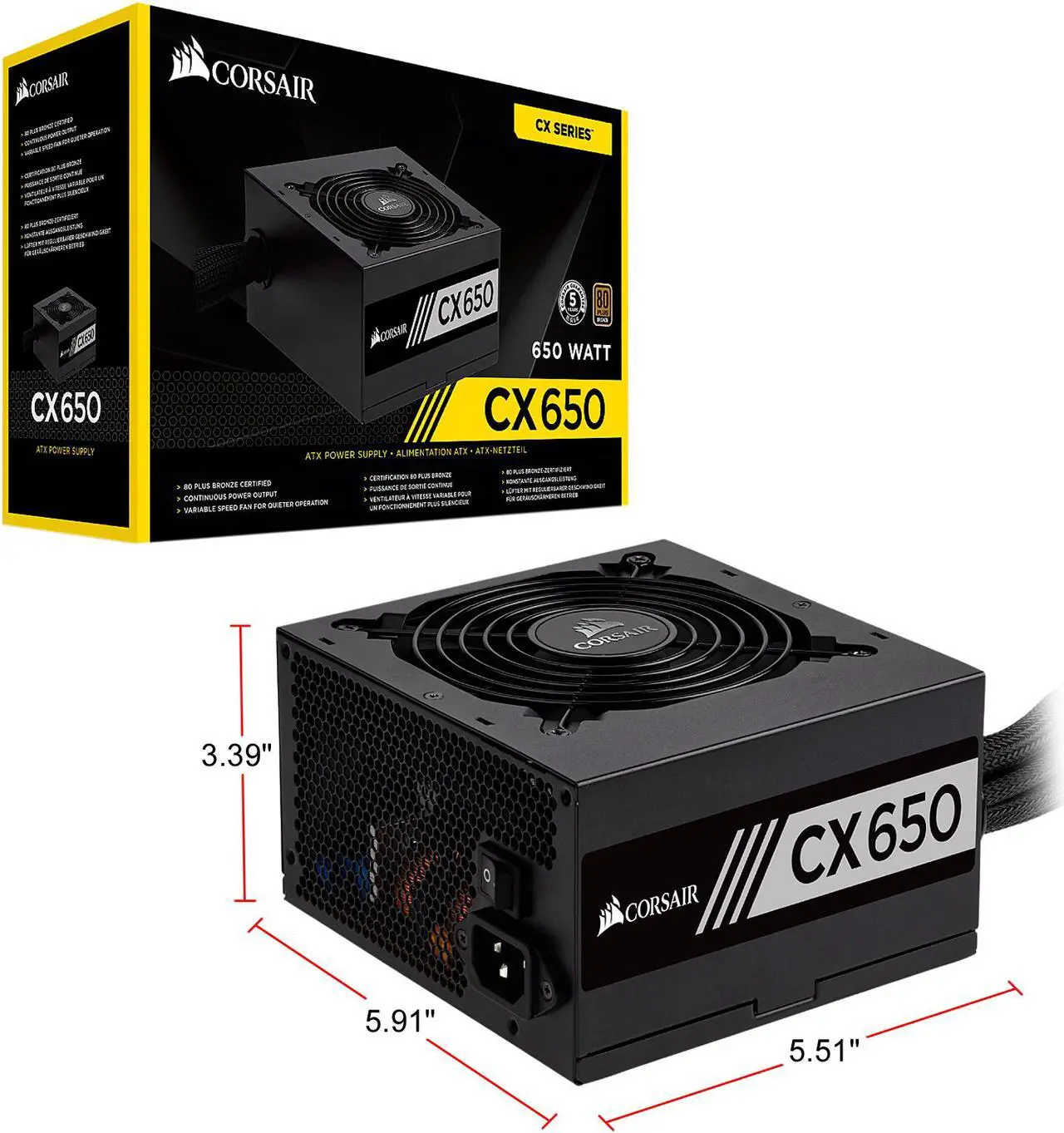 Alt view image 8 of 8 - CORSAIR CX Series CX650 650W ATX12V 80 PLUS BRONZE Certified Active PFC Power Supply, CP-9020122-NA