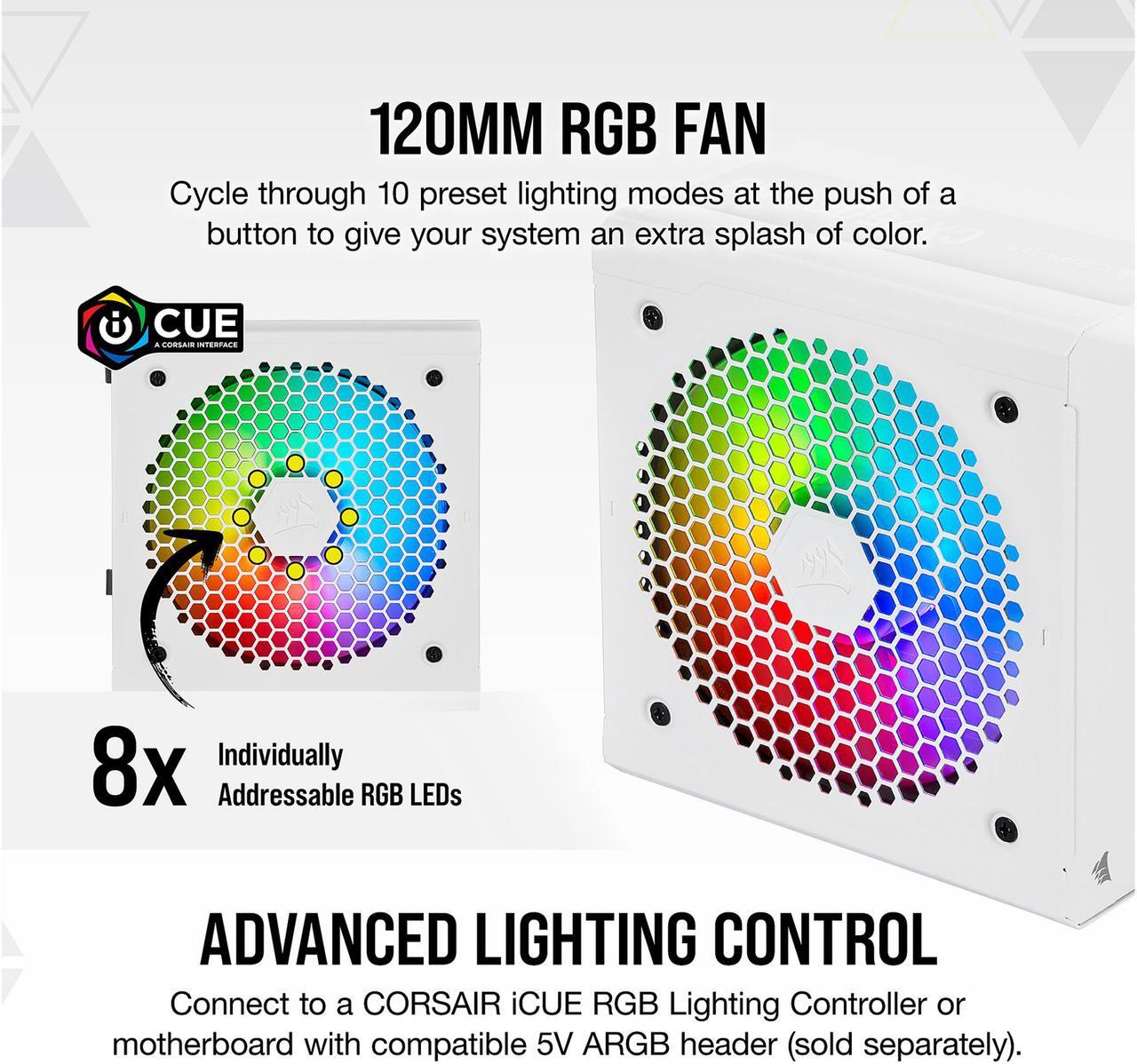 Alt view image 3 of 7 - CORSAIR CX-F RGB Series CX750F RGB White 750W 80 PLUS Bronze Fully Modular ATX Power Supply, CP-9020227-NA