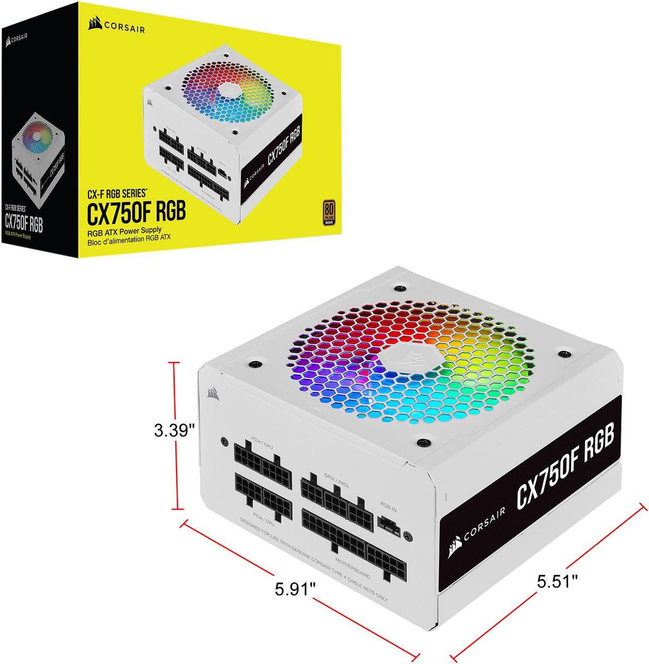Alt view image 7 of 7 - CORSAIR CX-F RGB Series CX750F RGB White 750W 80 PLUS Bronze Fully Modular ATX Power Supply, CP-9020227-NA