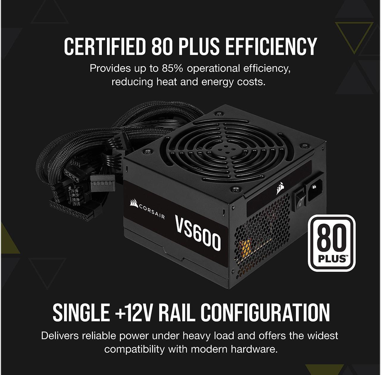 Alt view image 3 of 14 - CORSAIR VS Series VS600 600W 80 PLUS Certified Non-Modular ATX Power Supply, CP-9020224-NA