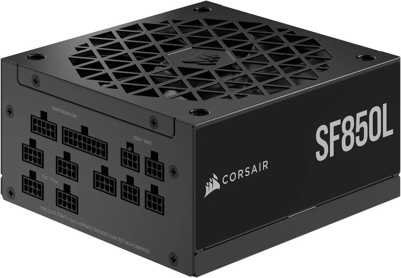 Main image of CORSAIR SF850L Fully Modular Low-Noise SFX Power Supply - ATX 3.0 & PCIe 5.0 Compliant - Quiet 120mm PWM Fan - 80 PLUS Gold Efficiency - Zero RPM Mode - 105°C-Rated Capacitors