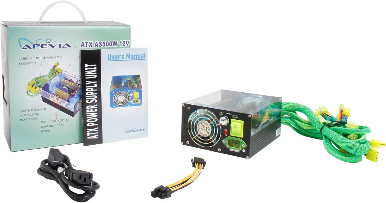 Alt view image 8 of 7 - APEVIA See-Through ATX-AS500W-BK 500 W ATX12V Power Supply