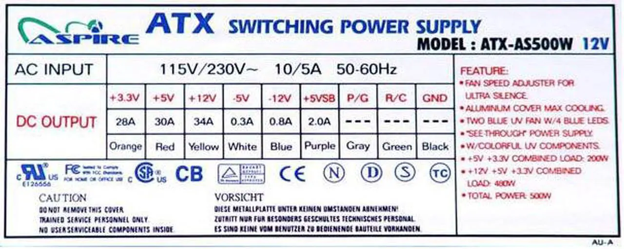 Alt view image 7 of 11 - APEVIA ATX-AS500W-BL 500 W ATX12V Power Supply