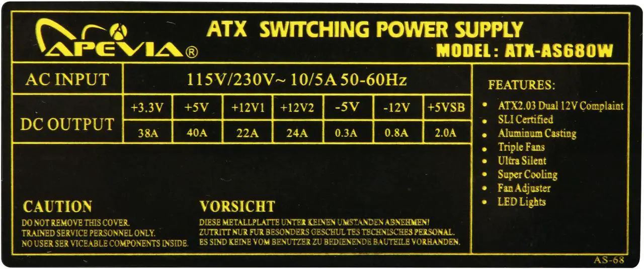 Alt view image 6 of 7 - APEVIA ATX-AS680W-BL 680 W ATX12V / EPS12V SLI Ready Power Supply