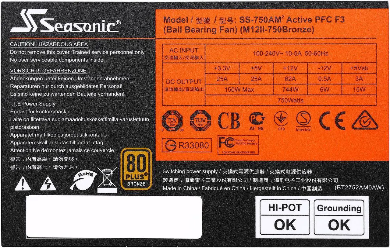 Alt view image 6 of 7 - SeaSonic M12II 750 SS-750AM2 750W ATX12V / EPS12V SLI Ready 80 PLUS BRONZE Certified Modular Active PFC Full-modular Power Supply New 4th Gen CPU Certified Haswell Ready
