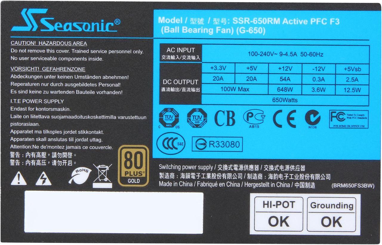 Alt view image 6 of 7 - SeaSonic G Series SSR-650RM 650W ATX12V / EPS12V SLI Ready CrossFire Ready 80 PLUS GOLD Certified Modular Active PFC Power Supply New 4th Gen CPU Certified Haswell Ready